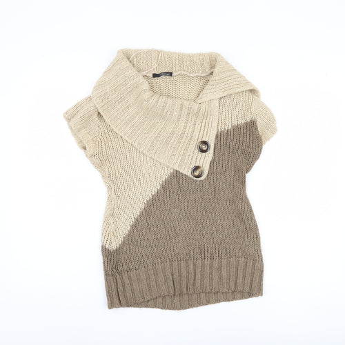 Jane Norman Women's Beige Cowl Neck Sleeveless Jumper