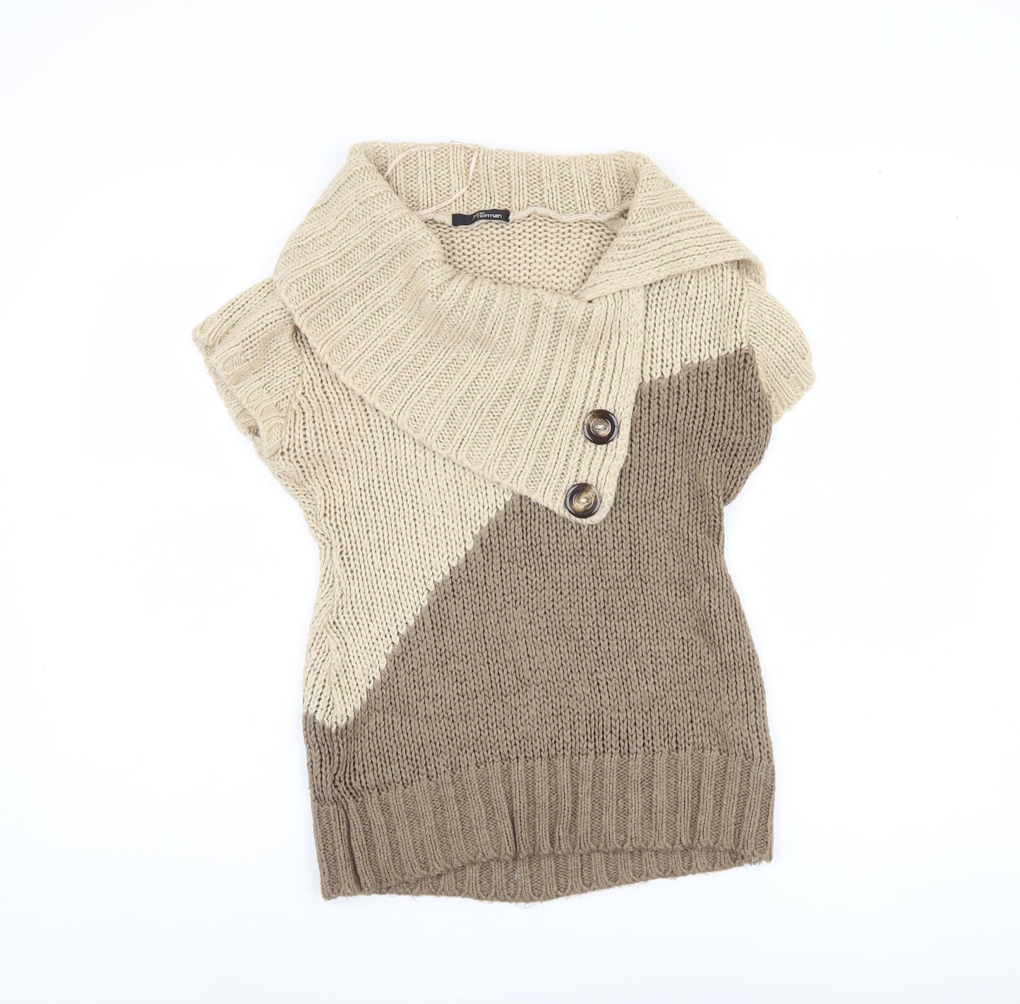Jane Norman Women's Beige Cowl Neck Sleeveless Jumper