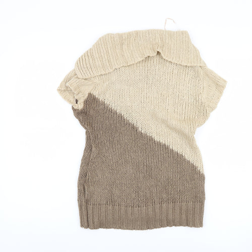 Jane Norman Women's Beige Cowl Neck Sleeveless Jumper
