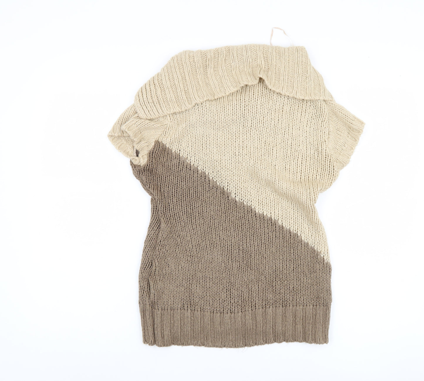 Jane Norman Women's Beige Cowl Neck Sleeveless Jumper