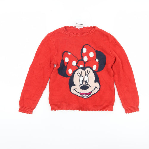 George Girls Red Minnie Mouse Jumper, 5-6 Years, Cotton Pullover