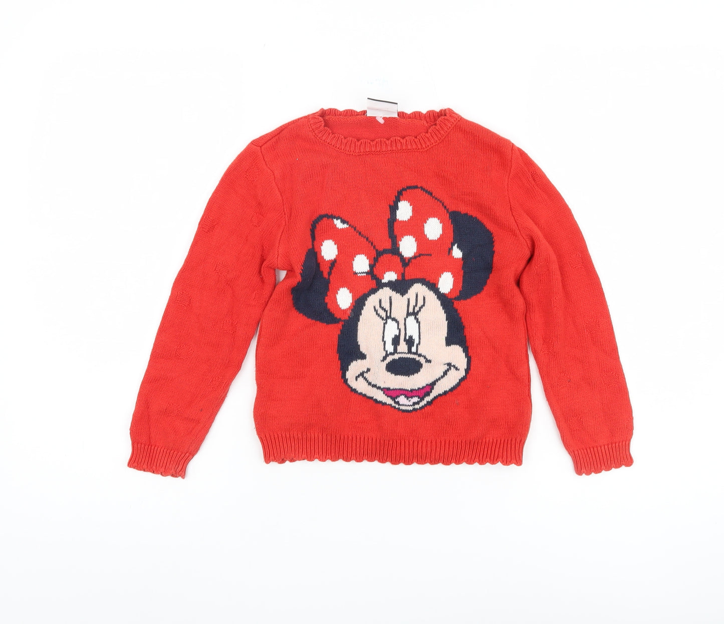 George Girls Red Minnie Mouse Jumper, 5-6 Years, Cotton Pullover
