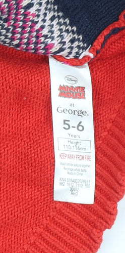 George Girls Red Minnie Mouse Jumper, 5-6 Years, Cotton Pullover
