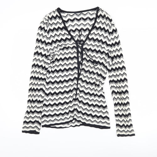 Basler Womens White Geometric Viscose Blend Tie Cardigan Size 12