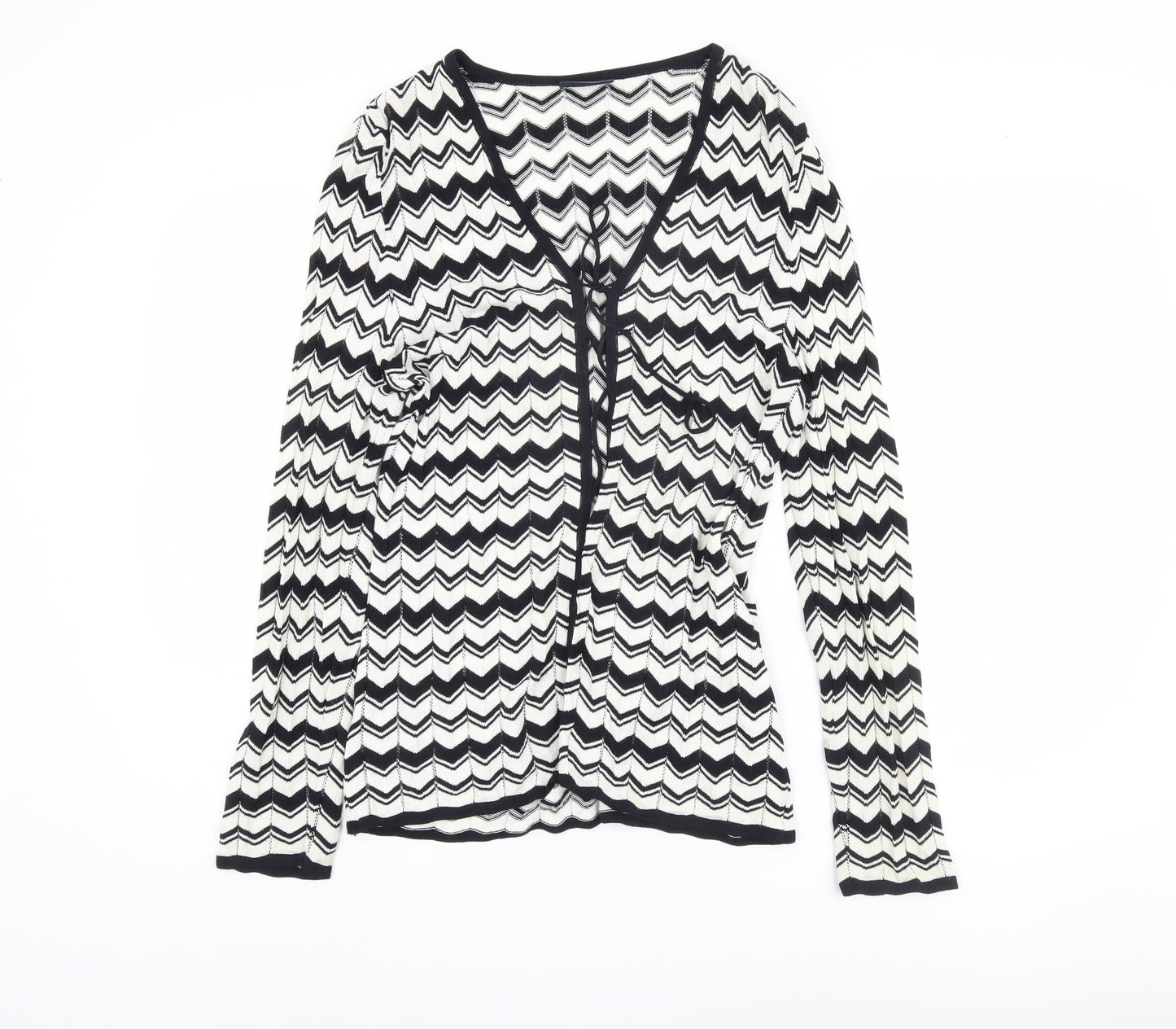 Basler Womens White Geometric Viscose Blend Tie Cardigan Size 12