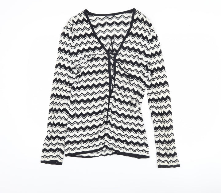 Basler Womens White Geometric Viscose Blend Tie Cardigan Size 12