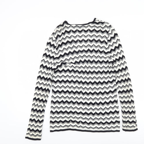 Basler Womens White Geometric Viscose Blend Tie Cardigan Size 12
