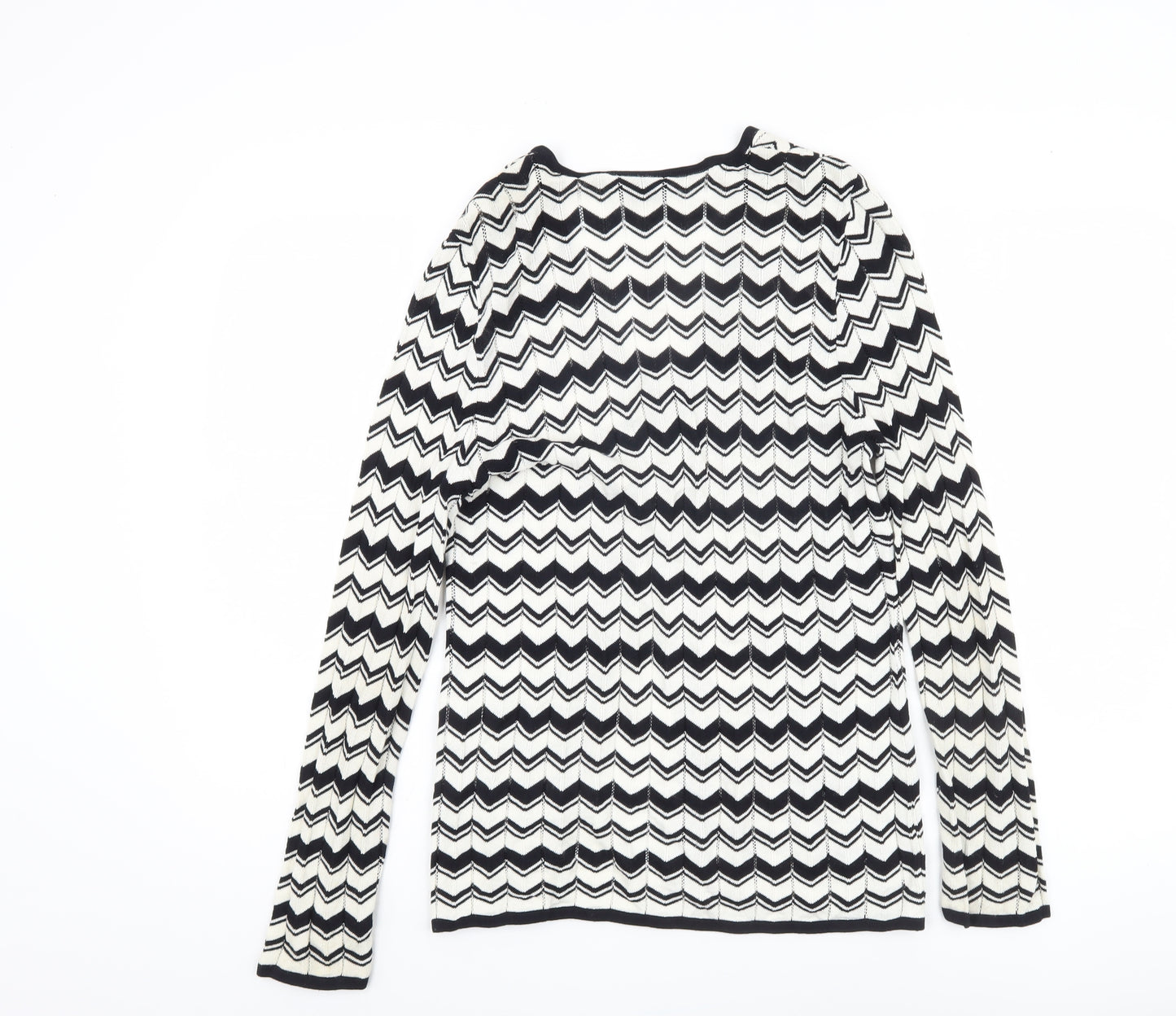 Basler Womens White Geometric Viscose Blend Tie Cardigan Size 12