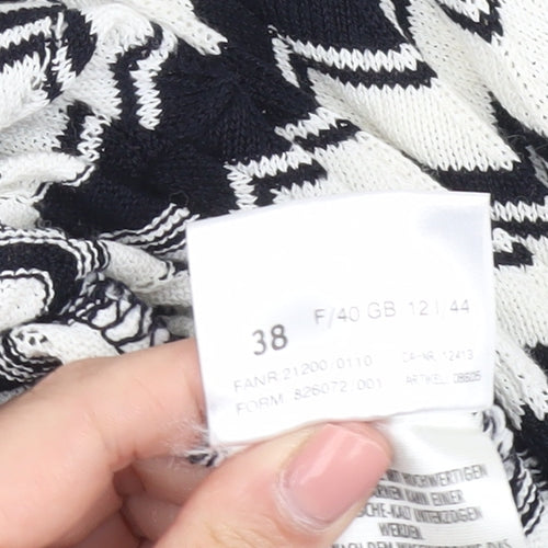 Basler Womens White Geometric Viscose Blend Tie Cardigan Size 12
