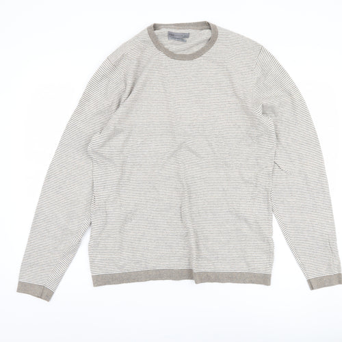 Marks and Spencer Men's Beige Striped Pullover Jumper L