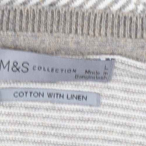 Marks and Spencer Men's Beige Striped Pullover Jumper L