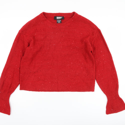 DKNY Women's Red Pullover Jumper, Size S, Crew Neck Knit
