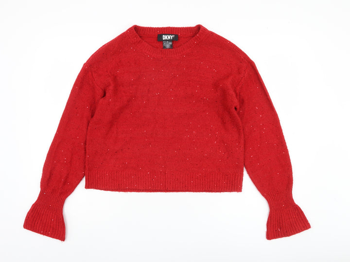 DKNY Women's Red Pullover Jumper, Size S, Crew Neck Knit