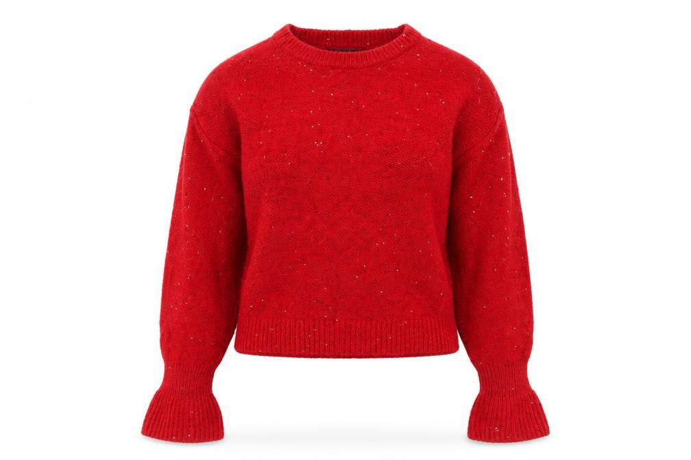 Front view of DKNY Women's Red jumper, size S, Crew Neck Knit