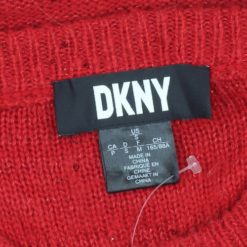 DKNY Women's Red Pullover Jumper, Size S, Crew Neck Knit