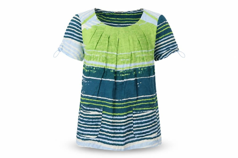 Front view of Kew Women's Multicoloured Striped XS Linen Tunic Blouse