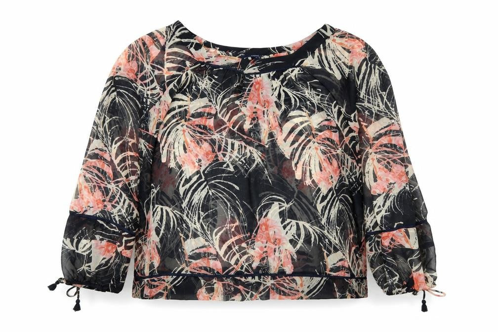 Front view of Next women’s multicoloured floral tunic blouse, size UK 14