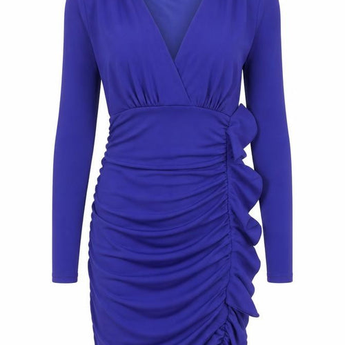 Zara Women's Blue Bodycon Dress Ruched V-Neck Size 8