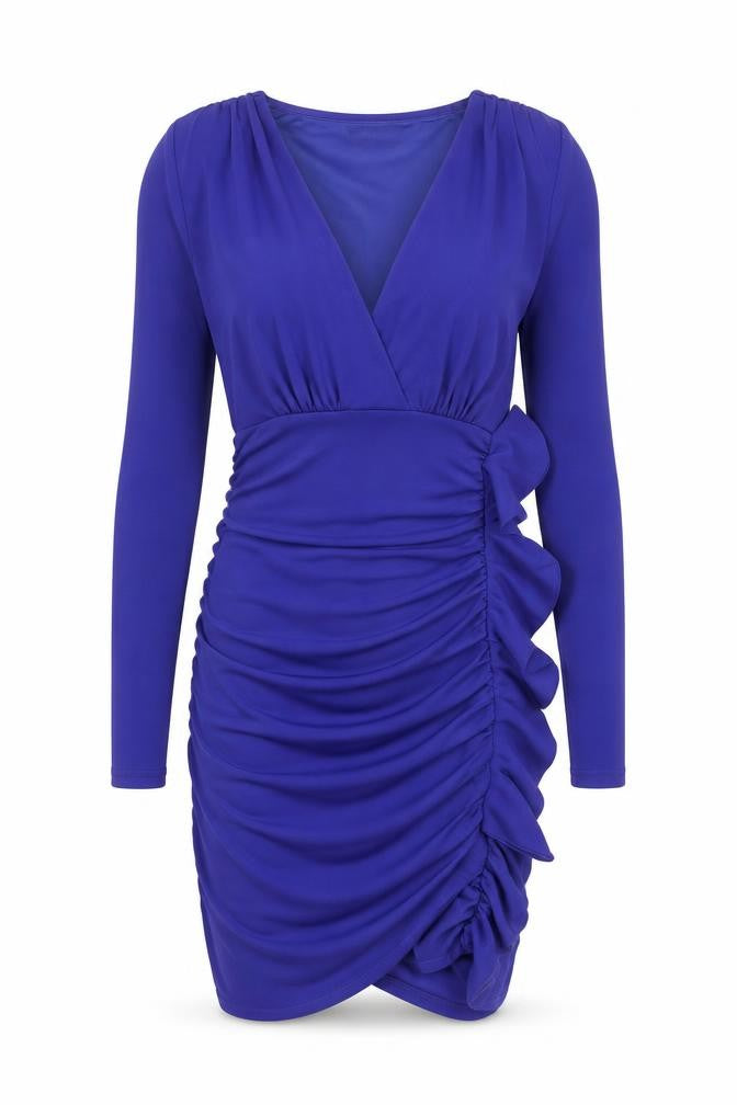 Zara Women's Blue Bodycon Dress Ruched V-Neck Size 8