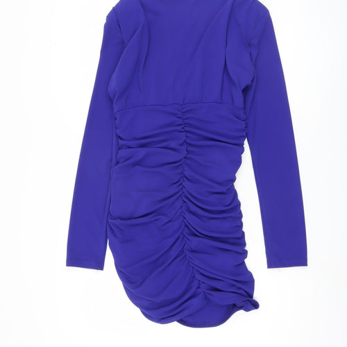 Zara Women's Blue Bodycon Dress Ruched V-Neck Size 8