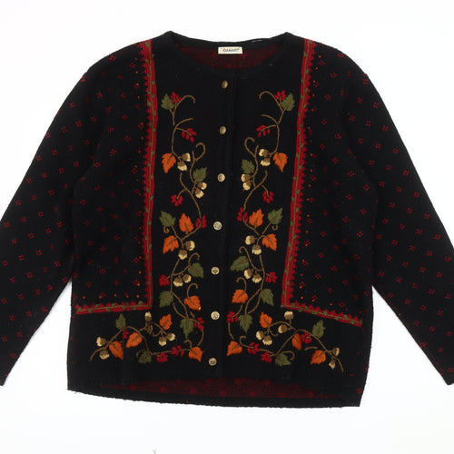 Damart Women's Black Floral Cardigan L
