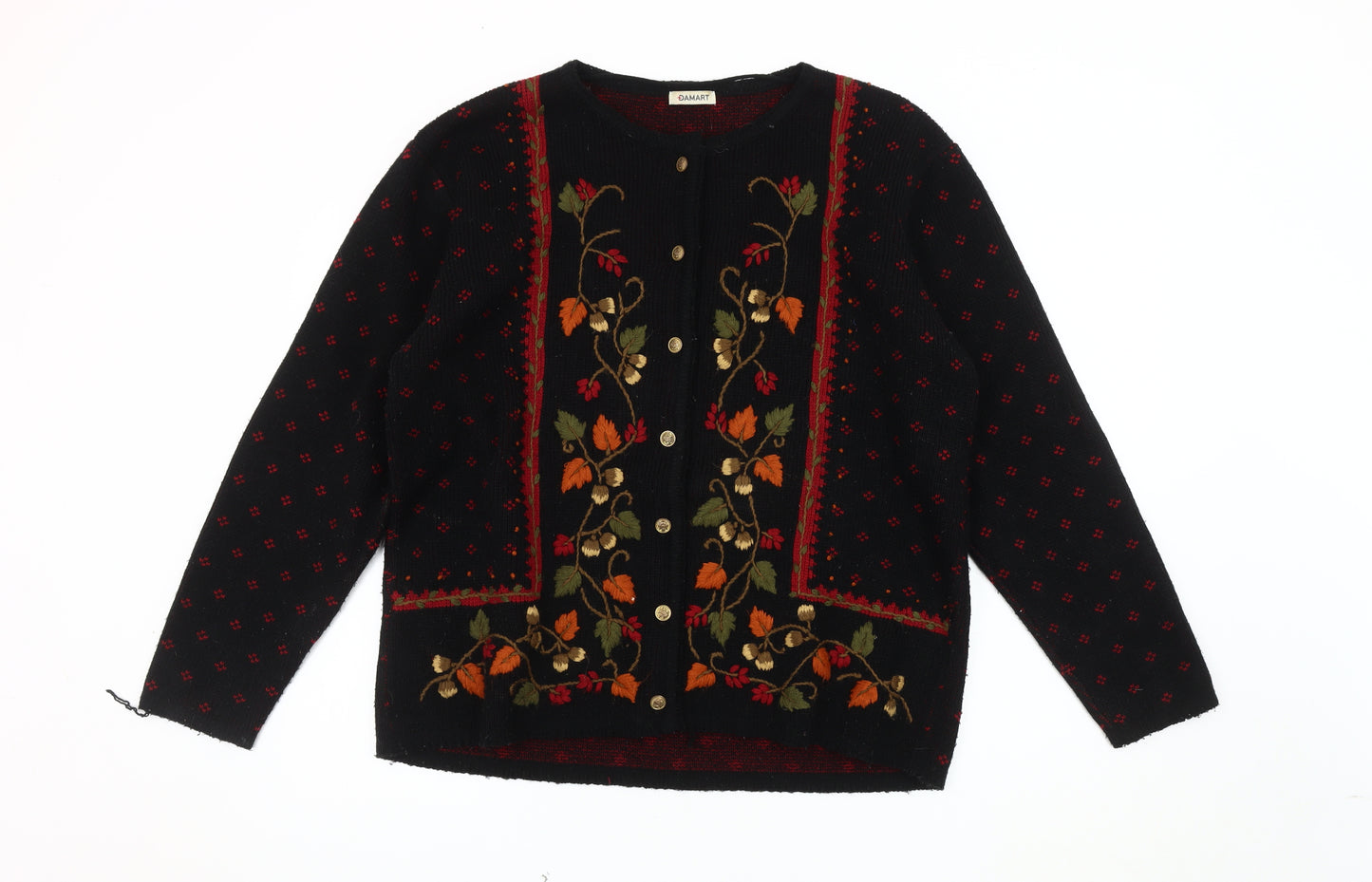 Damart Women's Black Floral Cardigan L