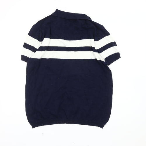 Zara Man Polo Shirt L, Blue & White Striped, Men's