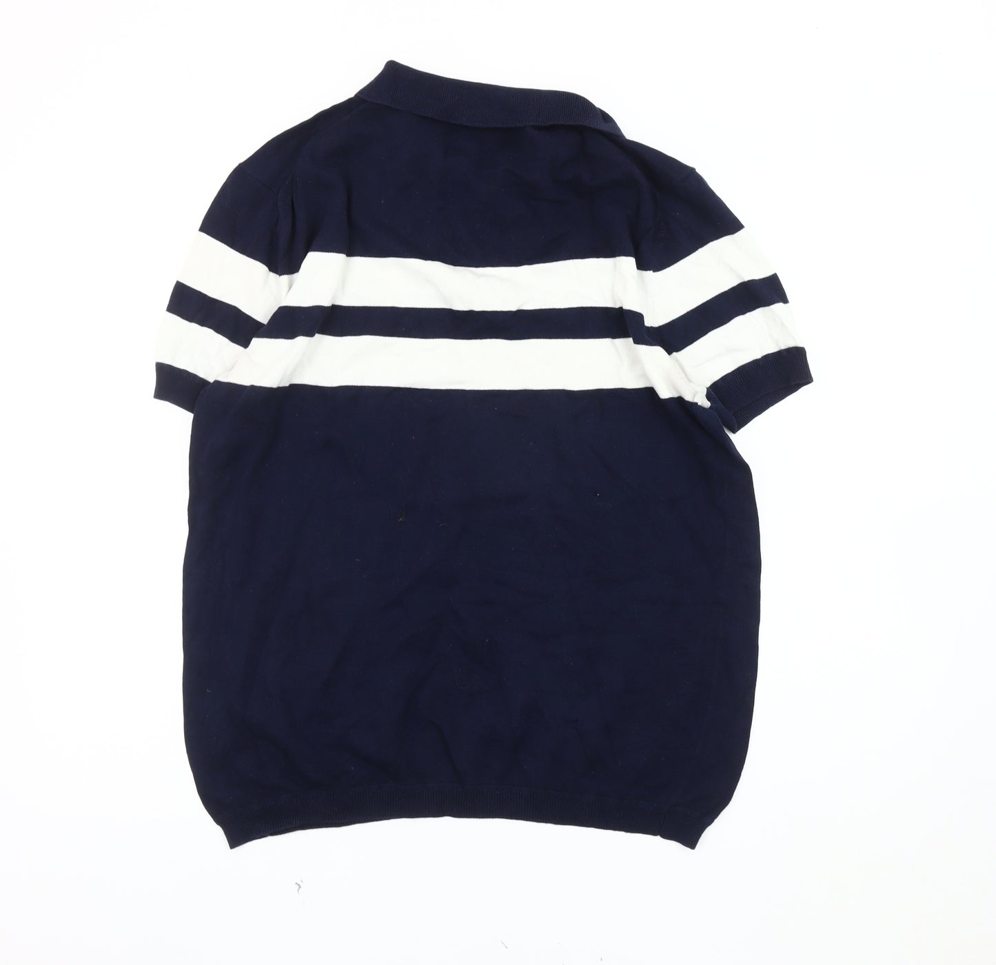 Zara Man Polo Shirt L, Blue & White Striped, Men's