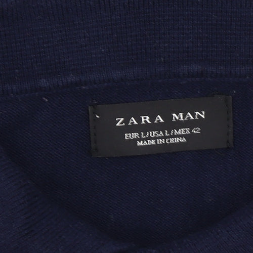 Zara Man Polo Shirt L, Blue & White Striped, Men's