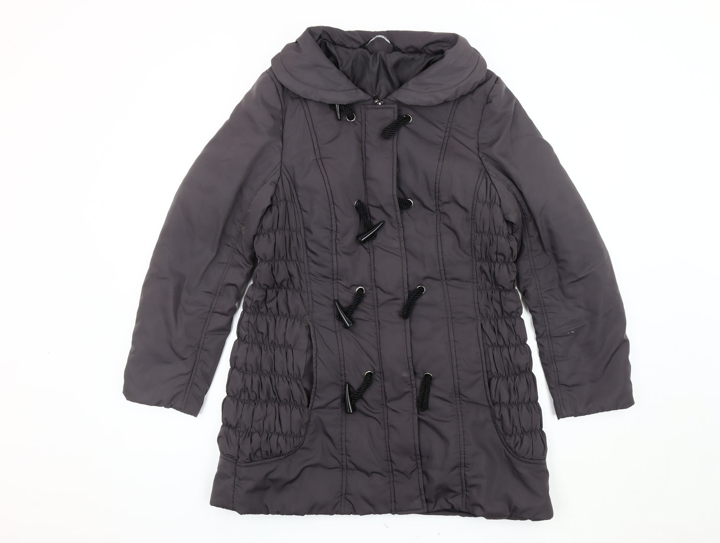 Bm Women's Grey Duffle Coat Size 12 Mid-Length Toggle