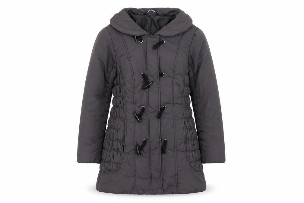 Front view of Bonmarché Women's Grey Duffle Coat, size 12, Mid-Length Toggle