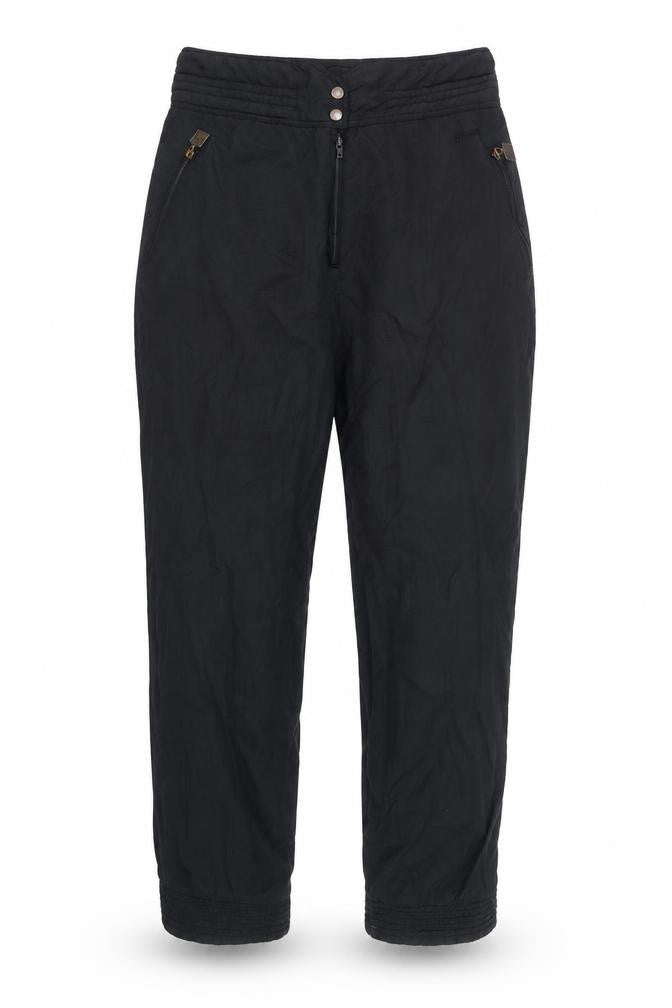 Front view of Rodeo women’s black nylon trousers, size UK 16