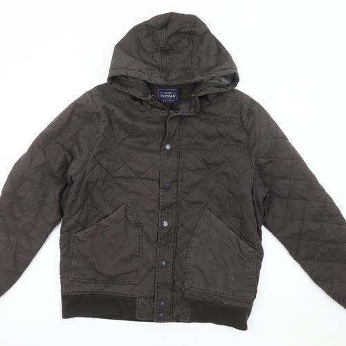 Topman Men's Brown Quilted Hooded Jacket L