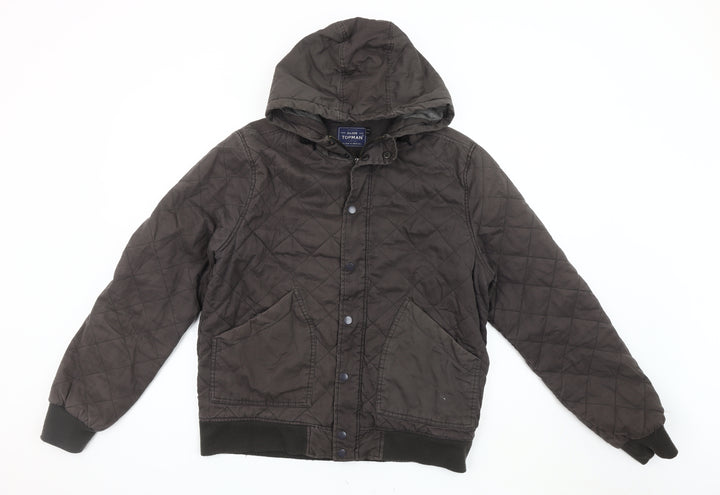 Topman Men's Brown Quilted Hooded Jacket L