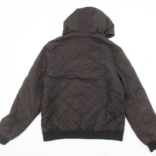 Topman Men's Brown Quilted Hooded Jacket L