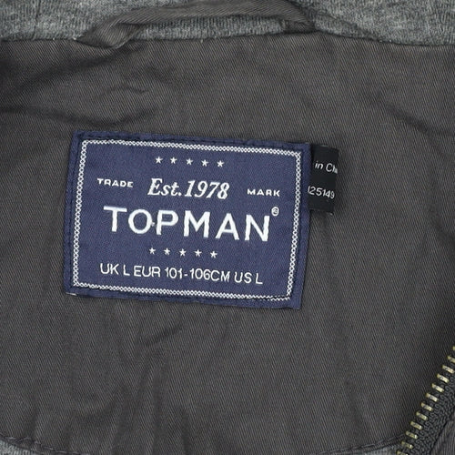 Topman Men's Brown Quilted Hooded Jacket L