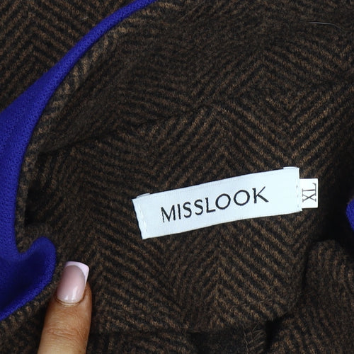 Misslook Women's Brown Blazer Jacket XL, Herringbone, Buttoned