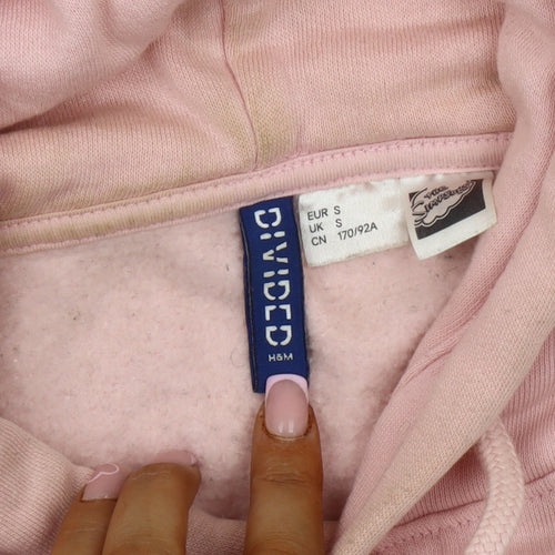 H&M Women's Pink Pullover Hoodie, S, Casual Cartoon Style