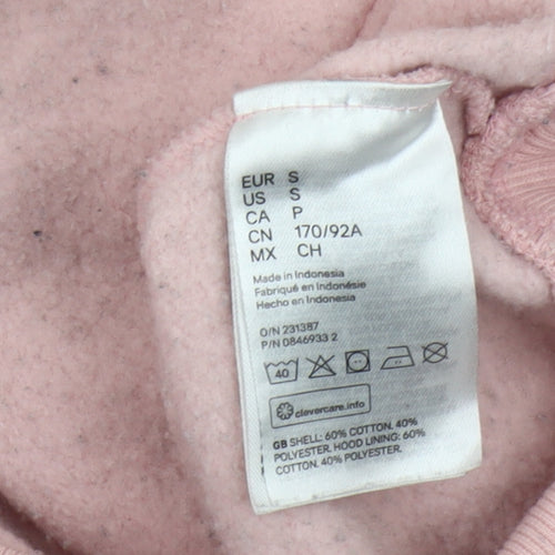 H&M Women's Pink Pullover Hoodie, S, Casual Cartoon Style