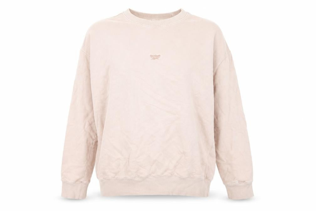 Front view of Reebok Beige unisex pullover sweatshirt, size S, casual