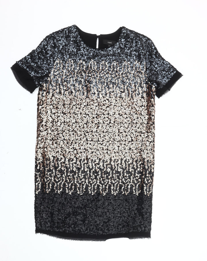 Next Women's Black Sequin Shift Dress Size 12