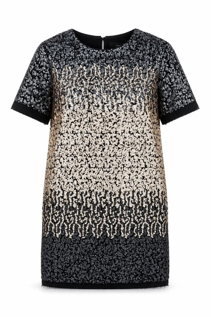 Front view of Next Women's Black Sequin Shift Dress, size 12