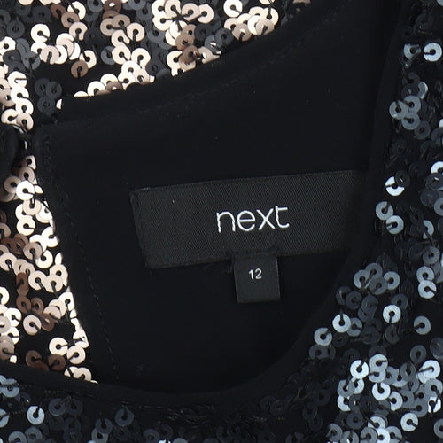 Next Women's Black Sequin Shift Dress Size 12