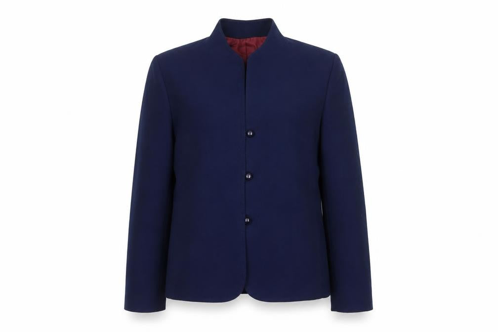 Front view of Pandora Women's Blue Blazer, size 14, Lined, Classic Fit