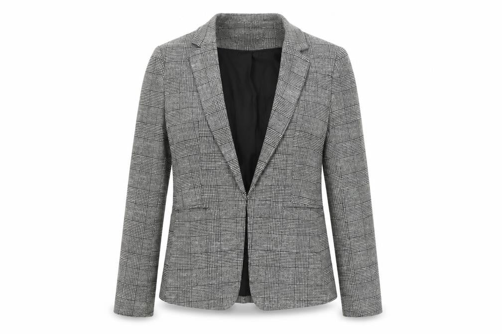 Front view of H&M Women's Grey Blazer, size 10, Regular Fit, Lined