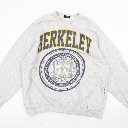 Bershka Women's Grey Logo Pullover Sweatshirt, Size 8