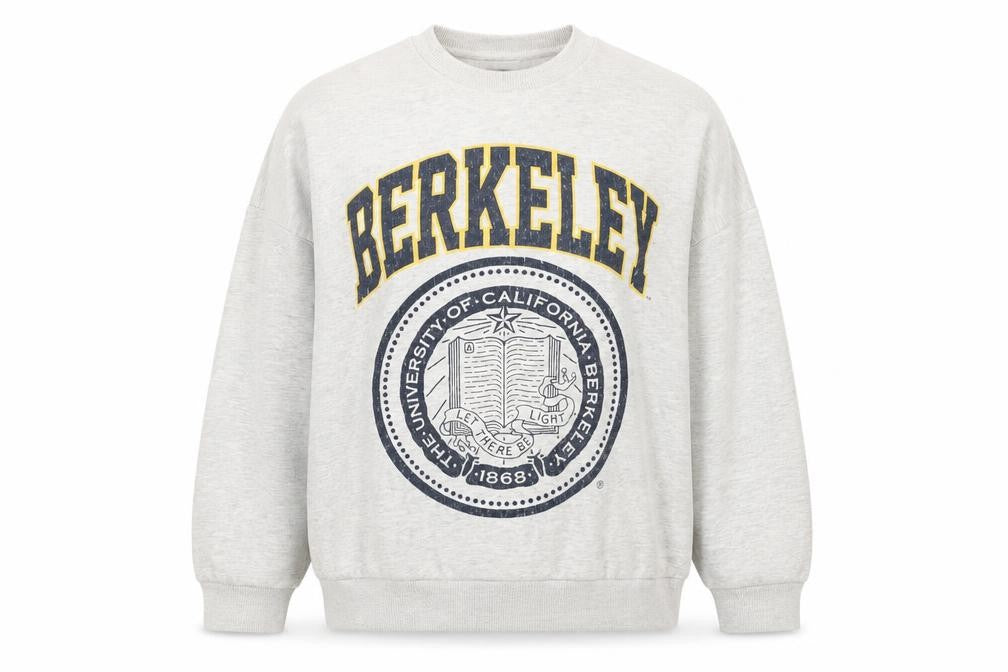 Front view of Bershka Women's Grey Logo Pullover Sweatshirt, size 8