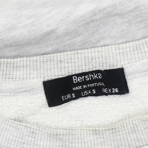 Bershka Women's Grey Logo Pullover Sweatshirt, Size 8