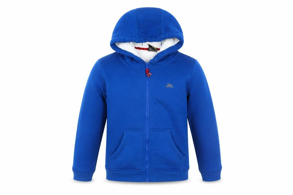 Front view of Trespass boys’ blue jacket, hooded, 9-10 years, winter