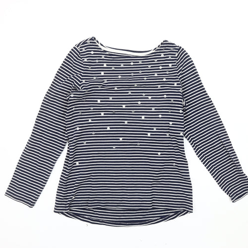 Joules Women's Blue Striped Jersey Top, UK 12, Glitter Accents